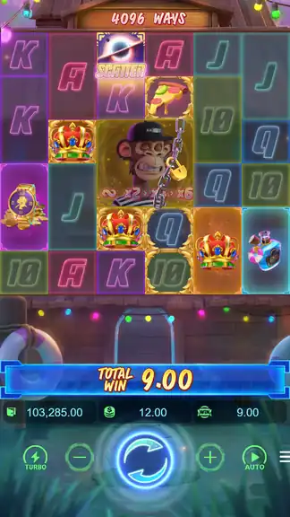 Wild Ape #3258 session checkpoint spin 1288 - balance 103,285.00 credits